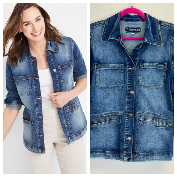 Maurices Jackets & Blazers - Maurices S Dark Blue Cinched Back Jean Jacket Denim Western Classic Casual Boho